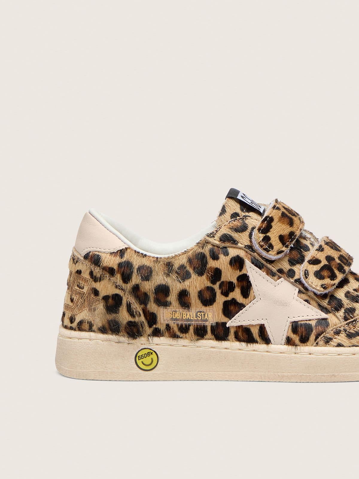 Young Ball Star in leopard-print pony skin with pink leather star and heel tab - Golden Goose Kids
