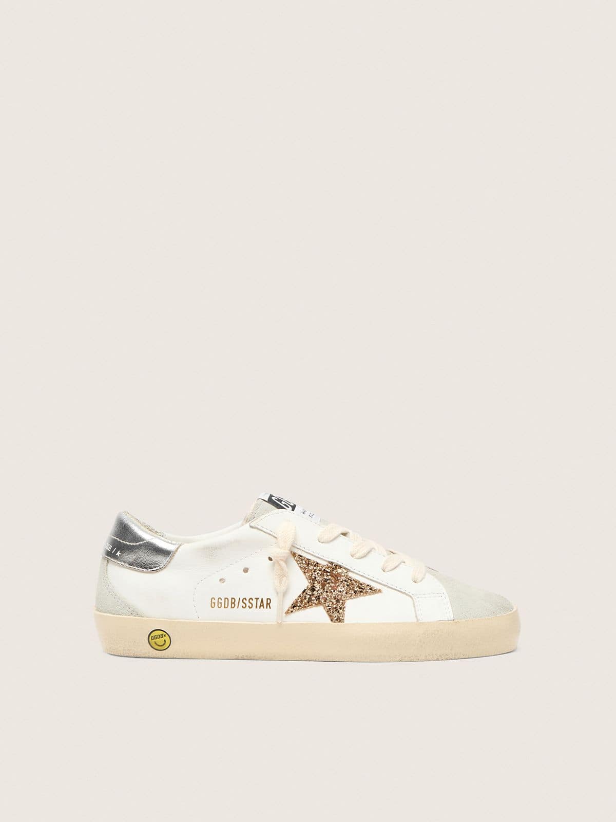 Young Super-Star with gold glitter star and silver metallic leather heel tab - Golden Goose Kids