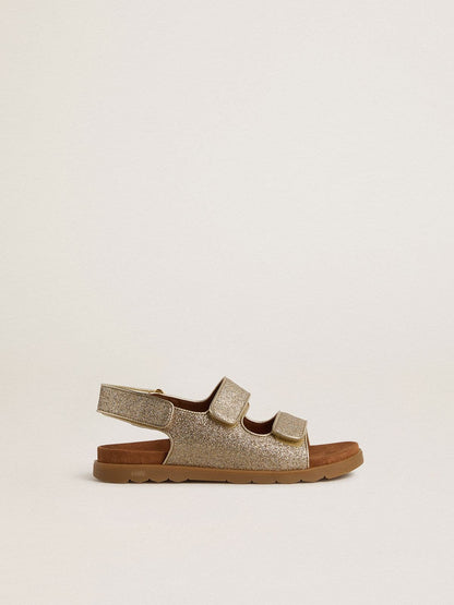 Noa Junior sandals in micro-glitter and platinum leather - Golden Goose Kids
