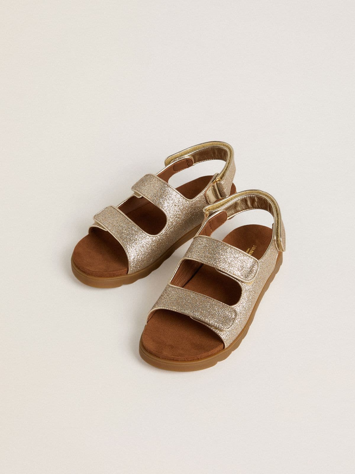 Noa Junior sandals in micro-glitter and platinum leather - Golden Goose Kids