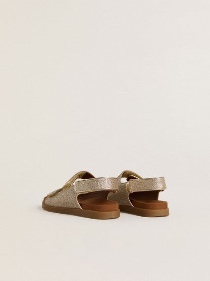 Noa Junior sandals in micro-glitter and platinum leather - Golden Goose Kids
