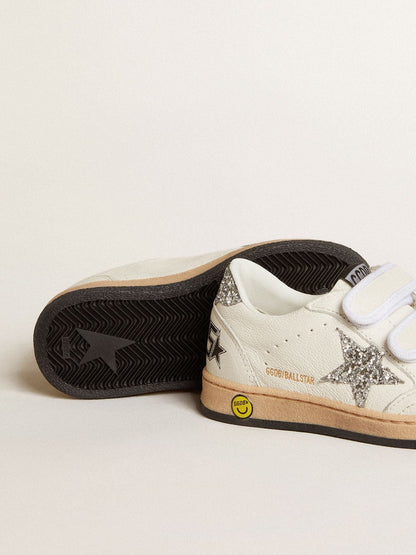 Young Ball Star in nappa with silver glitter star and heel tab - Golden Goose Kids
