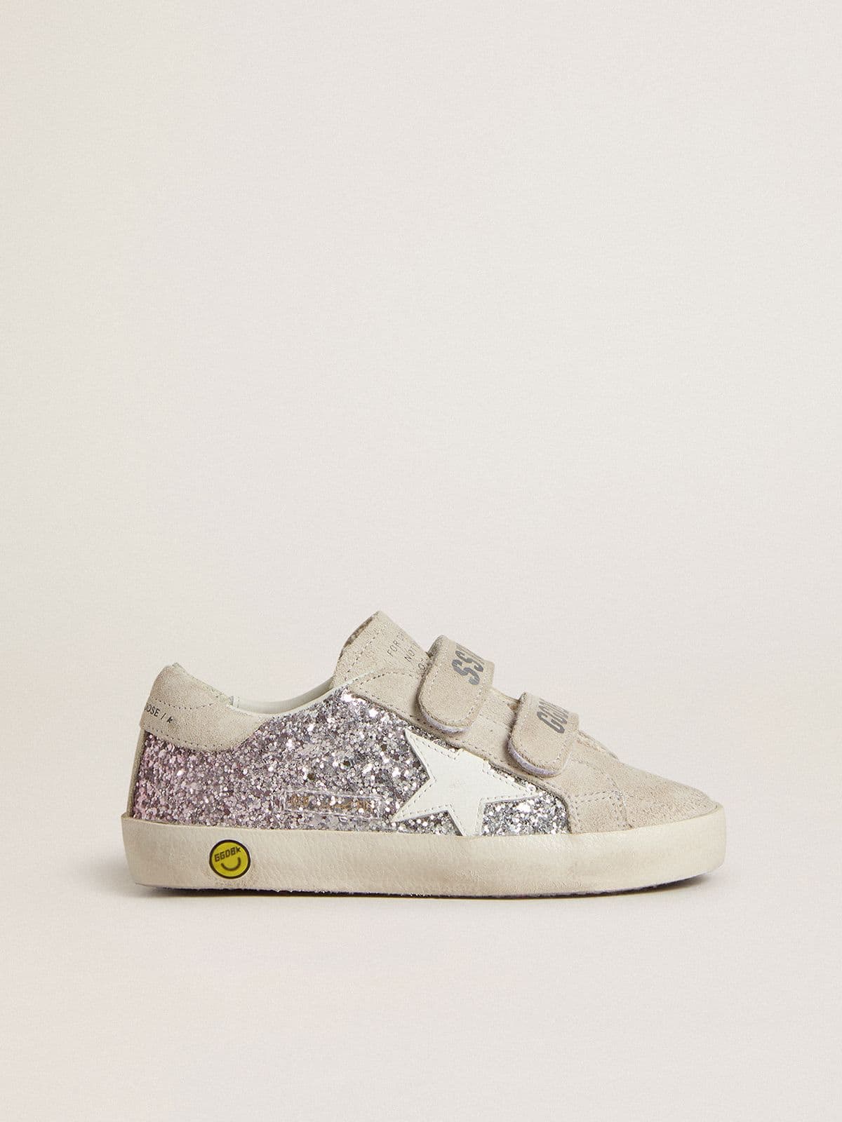 Teen Old School in silver and pink glitter with white leather star - Golden Goose Kids