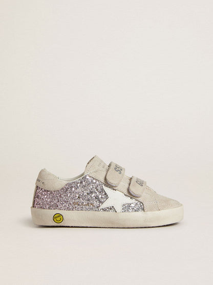 Teen Old School in silver and pink glitter with white leather star - Golden Goose Kids