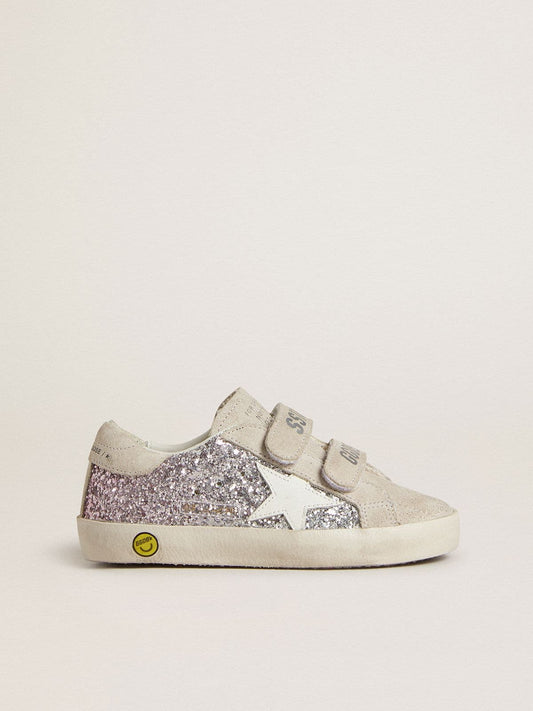 Teen Old School in silver and pink glitter with white leather star - Golden Goose Kids