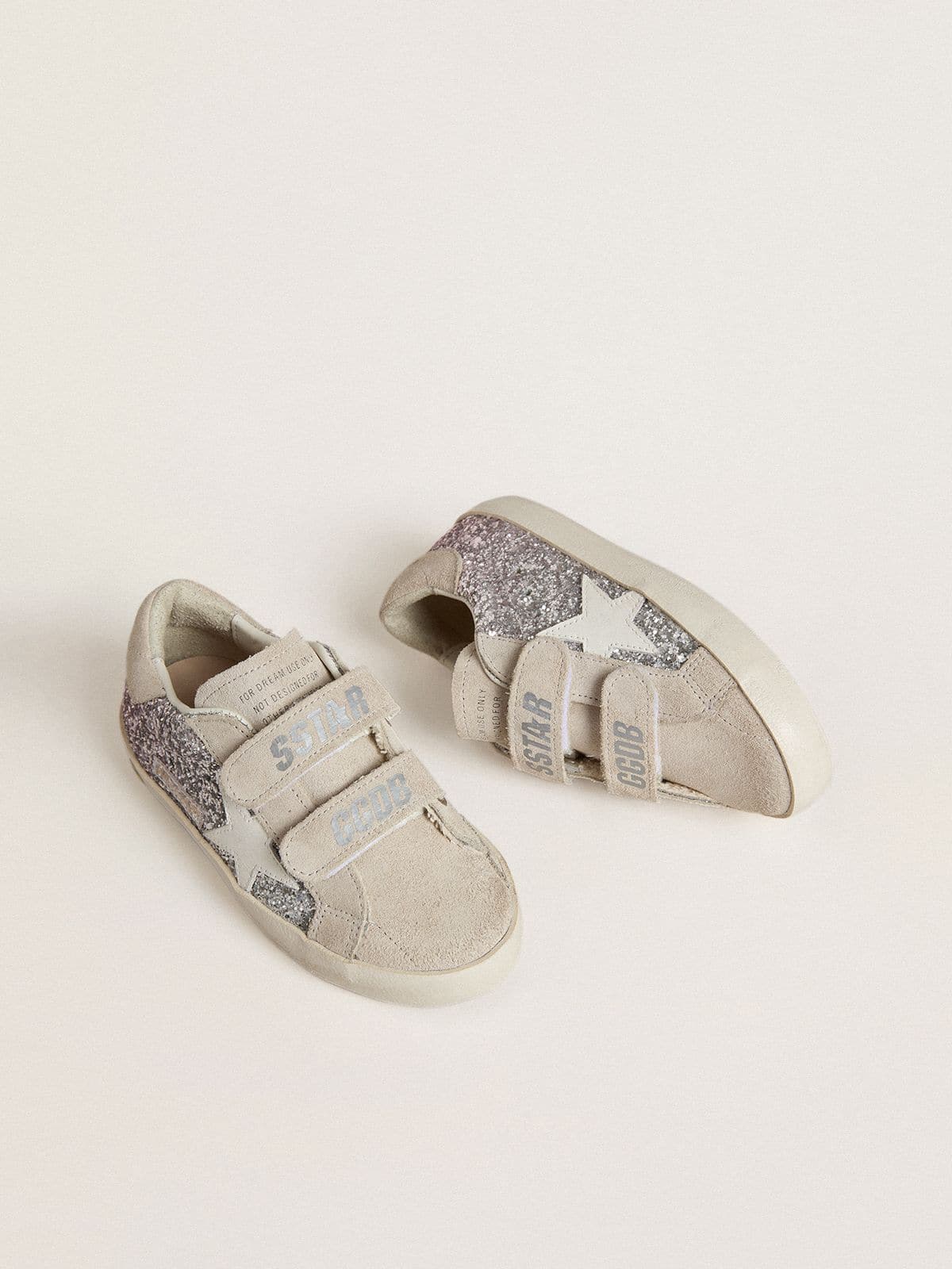Teen Old School in silver and pink glitter with white leather star - Golden Goose Kids