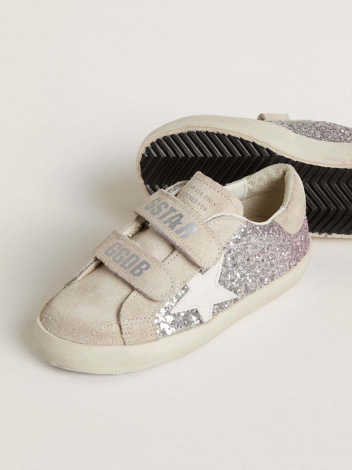 Teen Old School in silver and pink glitter with white leather star - Golden Goose Kids