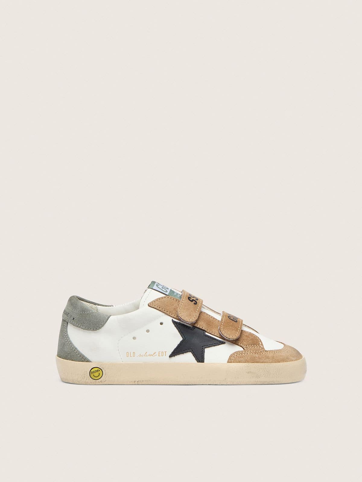 Young Old School with black leather star and beige and green suede inserts - Golden Goose Kids