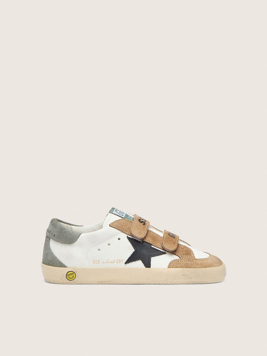 Young Old School with black leather star and beige and green suede inserts - Golden Goose Kids