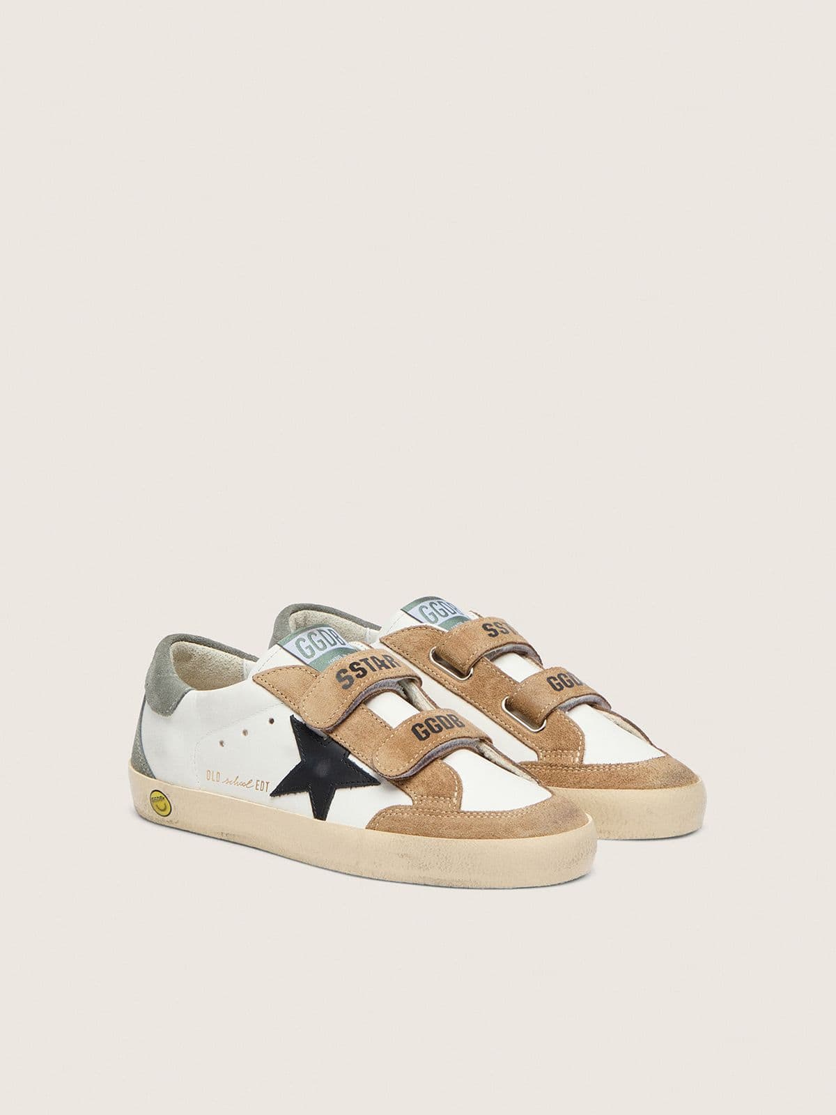 Young Old School with black leather star and beige and green suede inserts - Golden Goose Kids