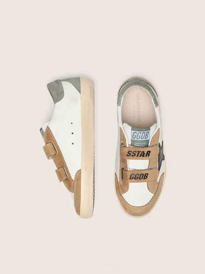 Young Old School with black leather star and beige and green suede inserts - Golden Goose Kids