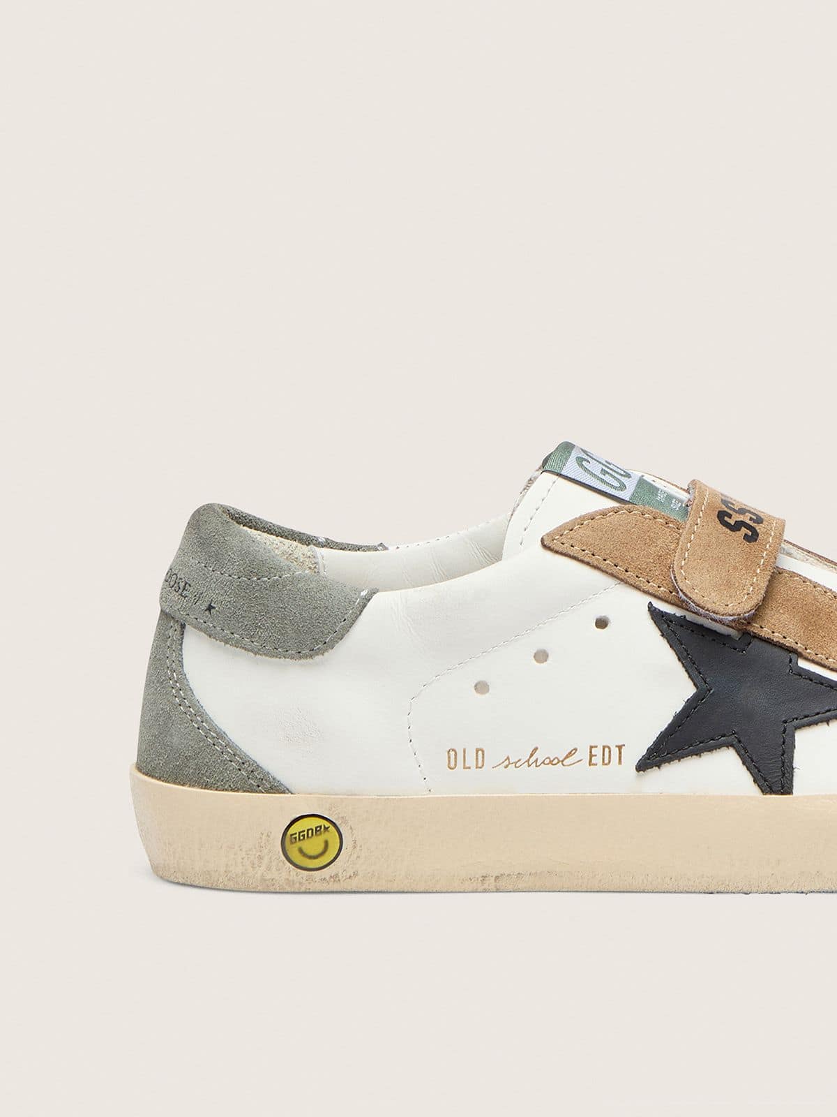 Young Old School with black leather star and beige and green suede inserts - Golden Goose Kids