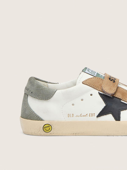 Young Old School with black leather star and beige and green suede inserts - Golden Goose Kids