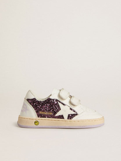 Teen Ball Star in purple glitter with white leather star and heel tab - Golden Goose Kids