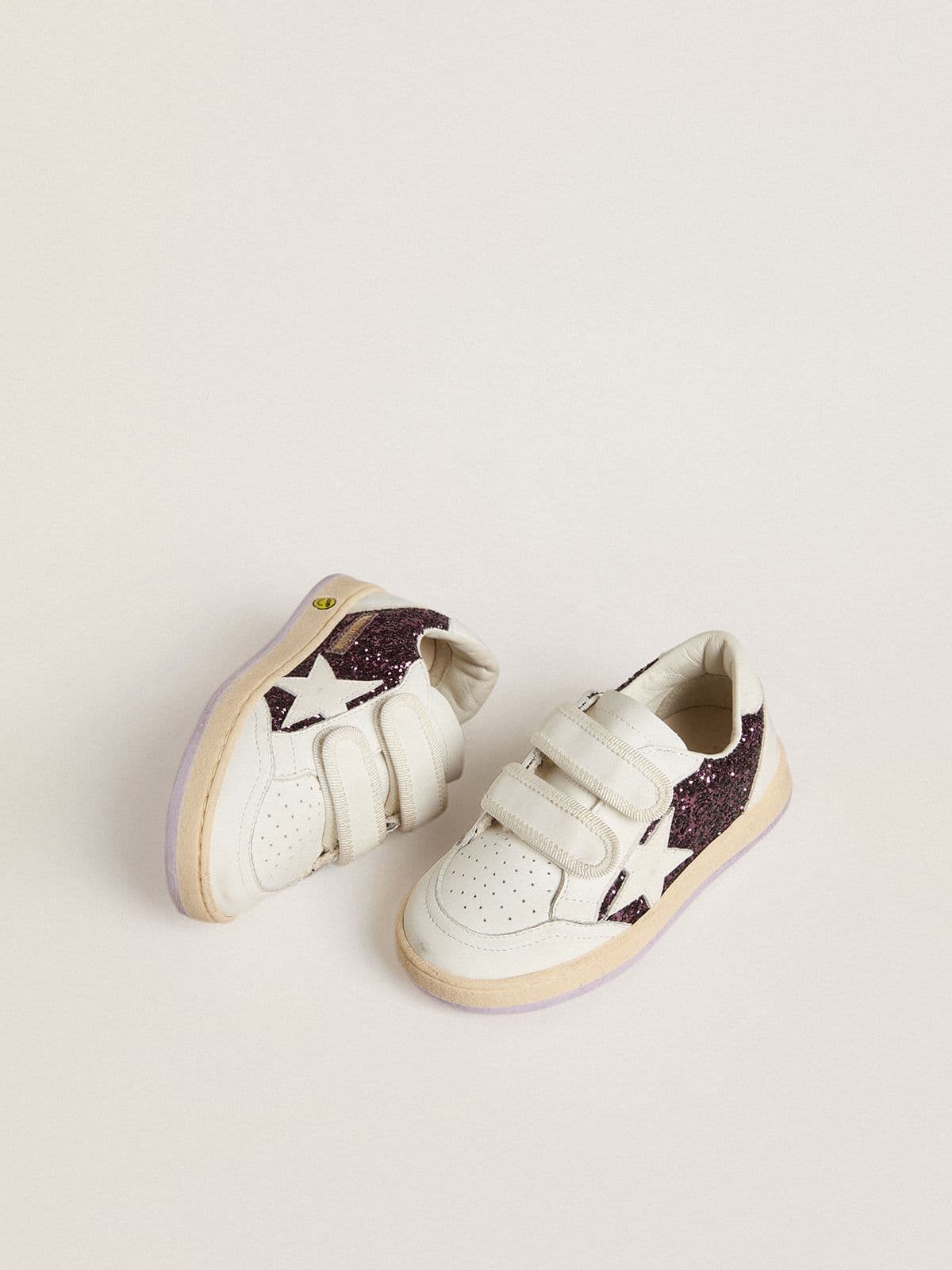 Teen Ball Star in purple glitter with white leather star and heel tab - Golden Goose Kids