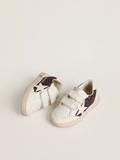 Teen Ball Star in purple glitter with white leather star and heel tab - Golden Goose Kids