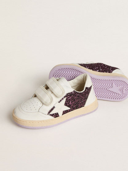 Teen Ball Star in purple glitter with white leather star and heel tab - Golden Goose Kids