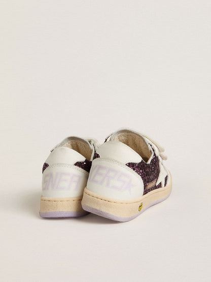 Teen Ball Star in purple glitter with white leather star and heel tab - Golden Goose Kids