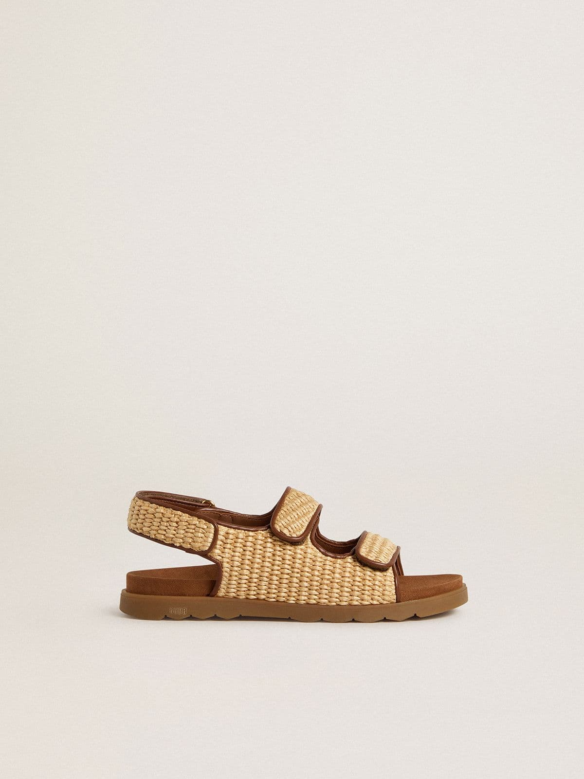 Noa Junior sandals in beige raffia and brown leather - Golden Goose Kids