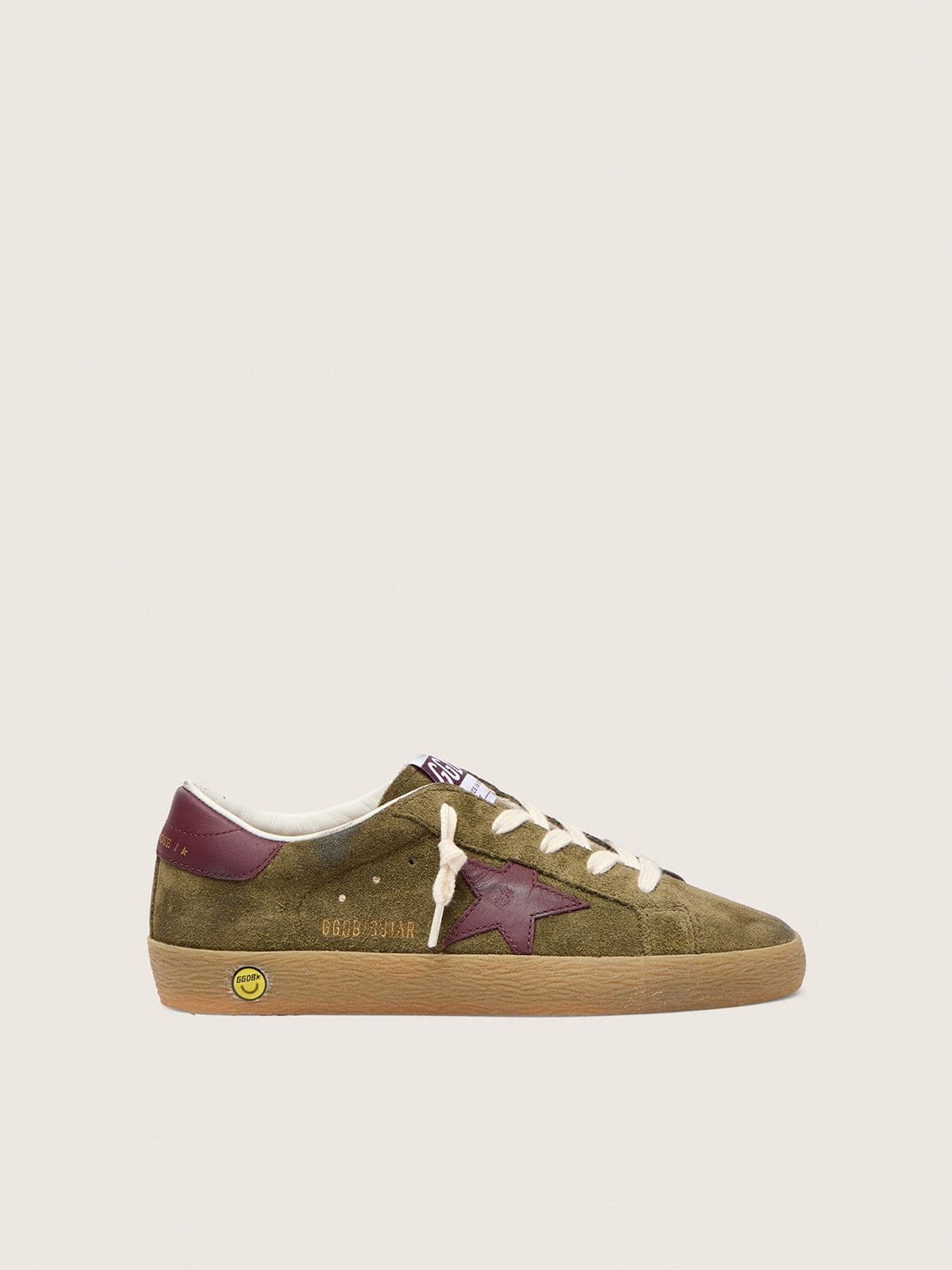 Young Super-Star in military-green suede with burgundy leather star and heel tab - Golden Goose Kids