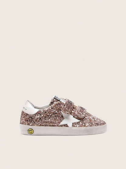 Young Old School in peach-colored glitter with white leather inserts - Golden Goose Kids