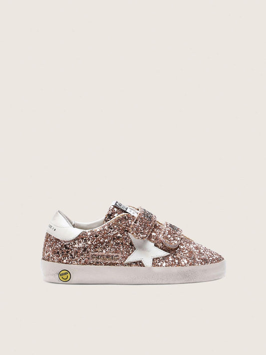 Young Old School in peach-colored glitter with white leather inserts - Golden Goose Kids