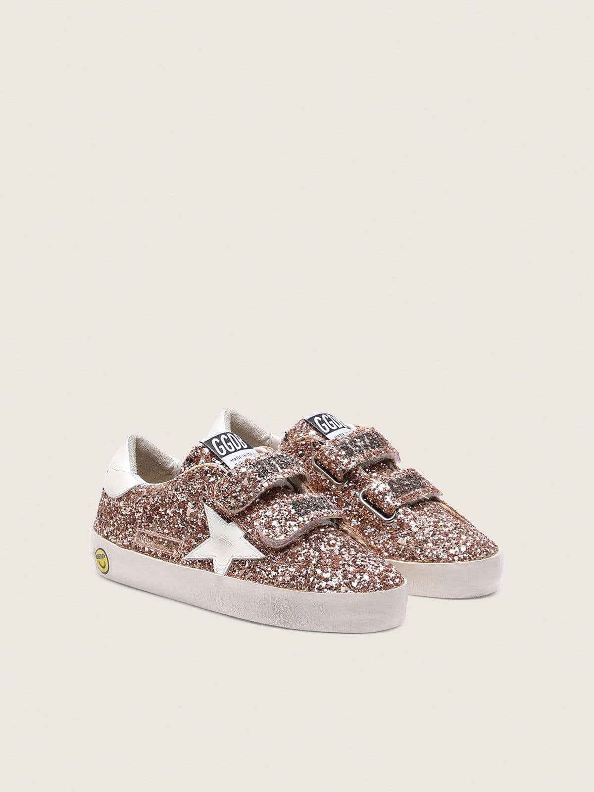 Young Old School in peach-colored glitter with white leather inserts - Golden Goose Kids