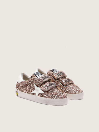 Young Old School in peach-colored glitter with white leather inserts - Golden Goose Kids