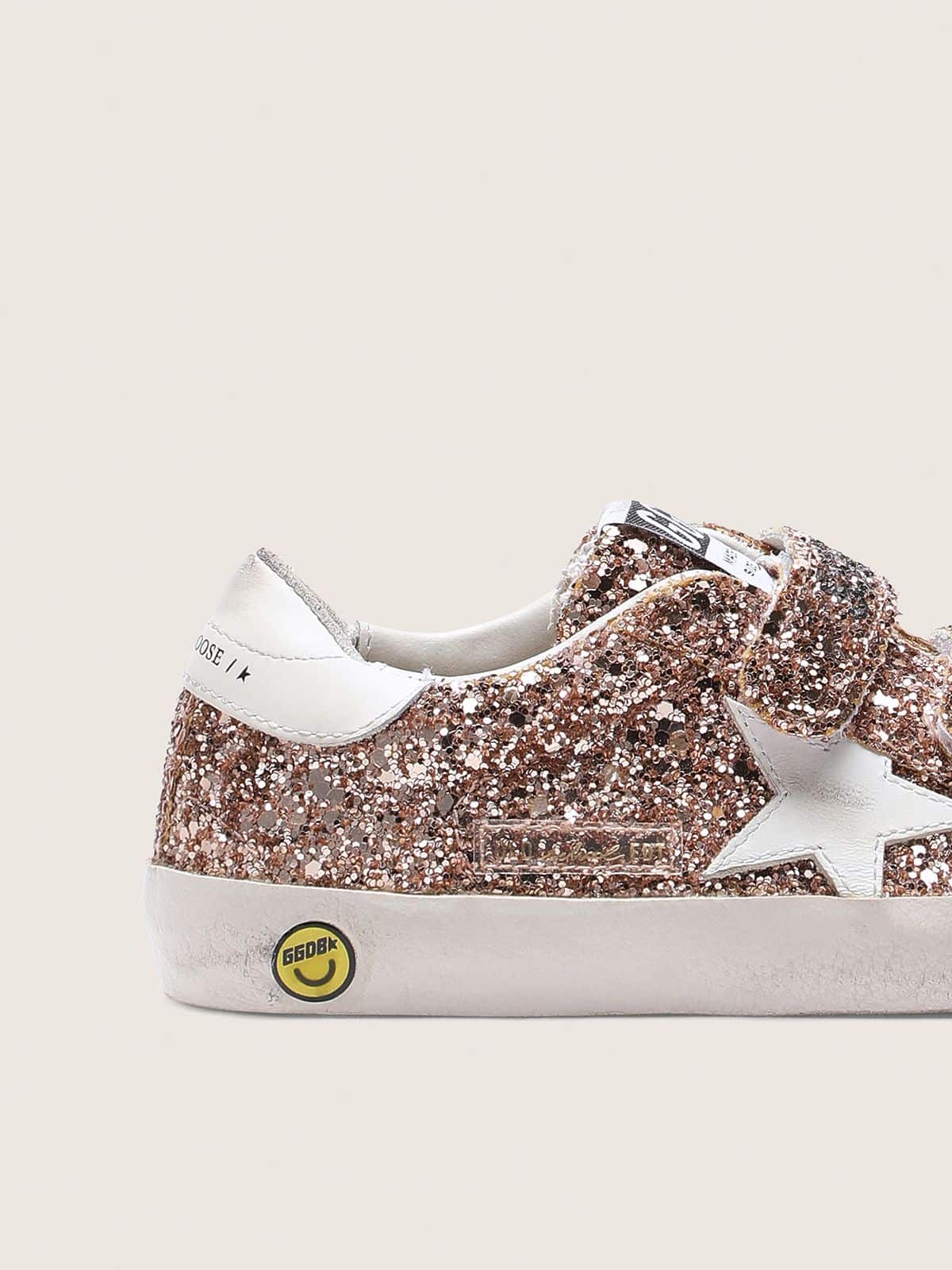 Young Old School in peach-colored glitter with white leather inserts - Golden Goose Kids