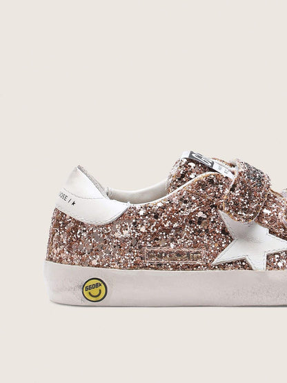 Young Old School in peach-colored glitter with white leather inserts - Golden Goose Kids