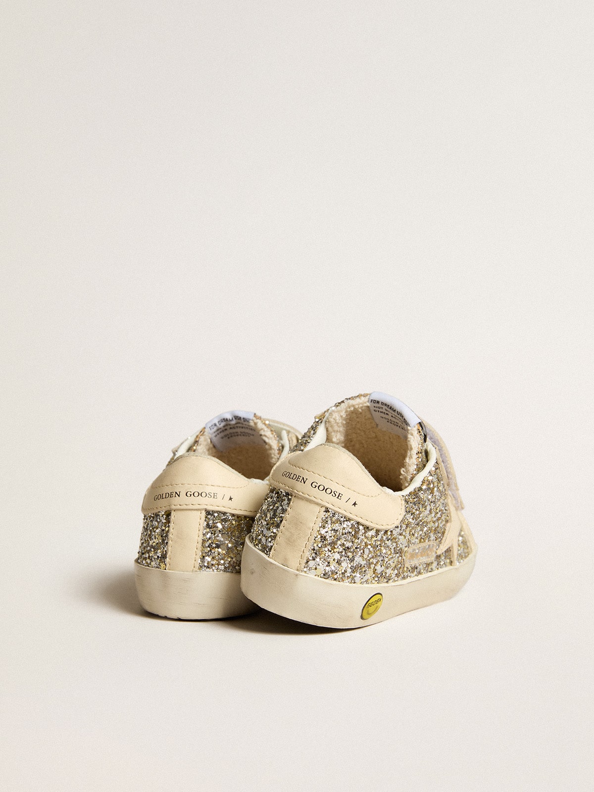 Old School Young in platinum glitter with leather star and heel tab - Golden Goose Kids
