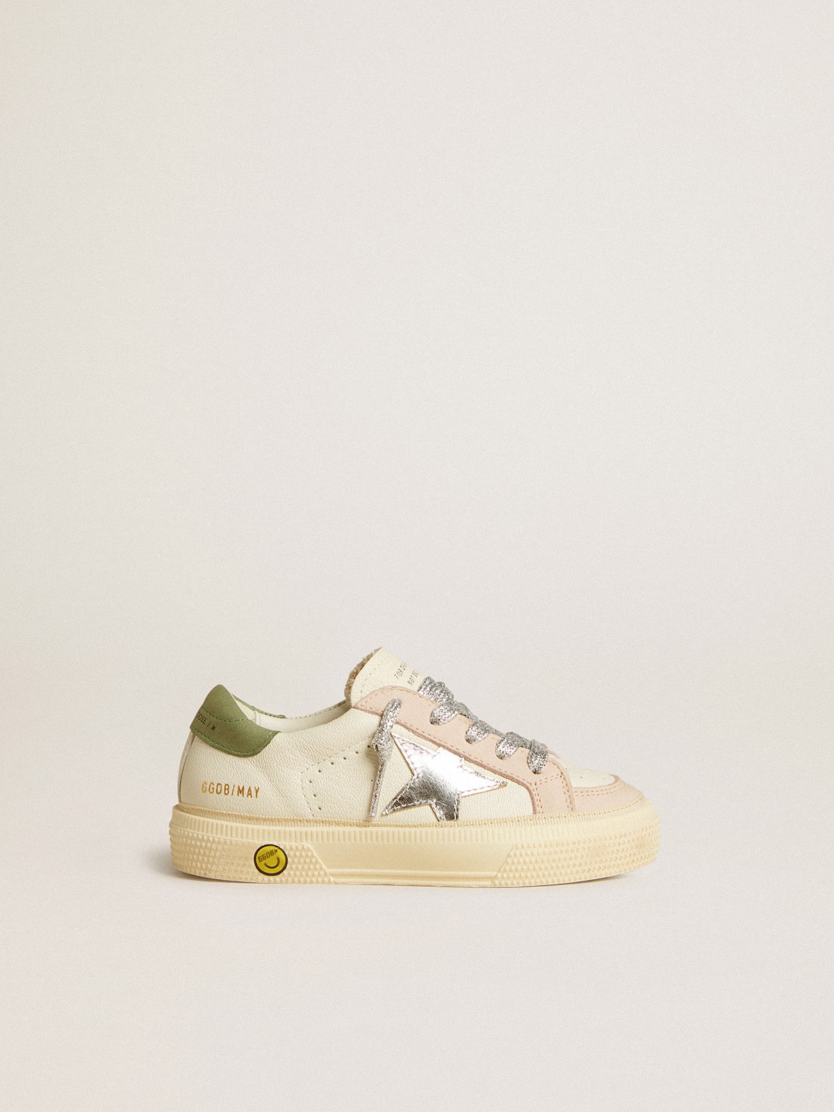 May Teen in nappa with silver star and olive green heel tab - Golden Goose Kids
