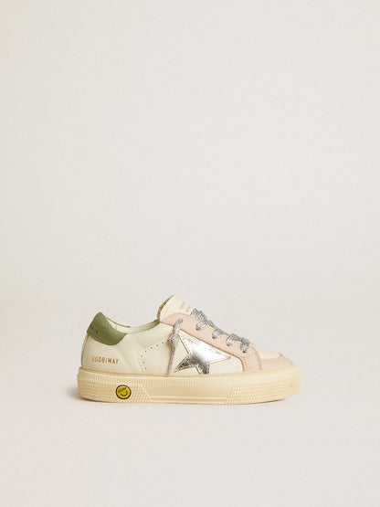 May Teen in nappa with silver star and olive green heel tab - Golden Goose Kids