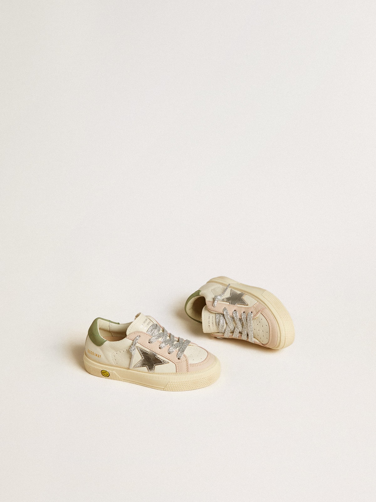 May Teen in nappa with silver star and olive green heel tab - Golden Goose Kids