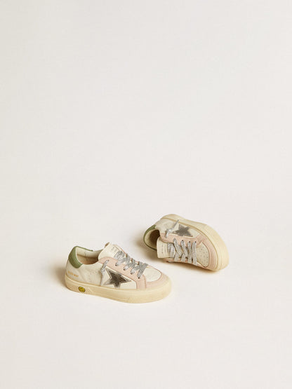 May Teen in nappa with silver star and olive green heel tab - Golden Goose Kids