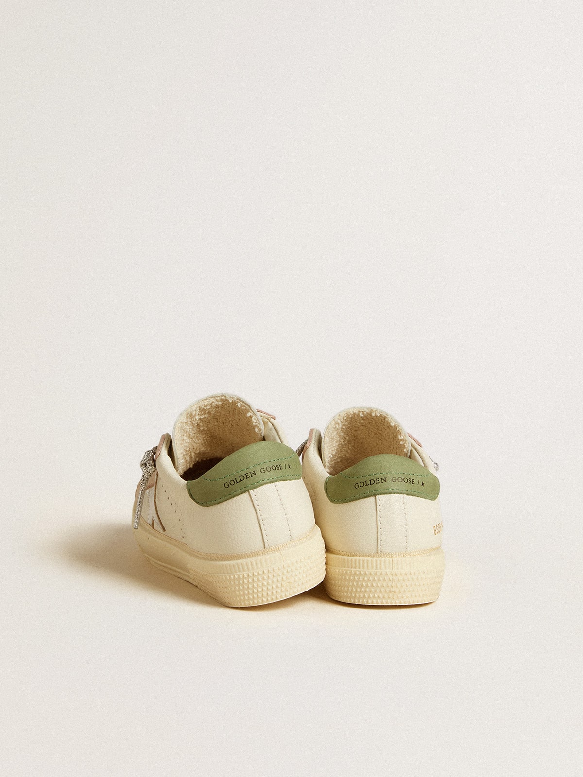 May Teen in nappa with silver star and olive green heel tab - Golden Goose Kids