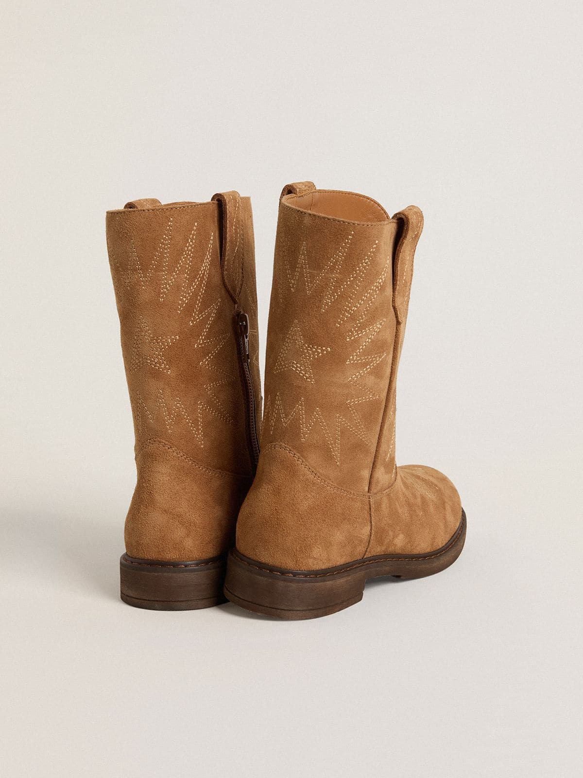 Wish Teen boots in camel suede with star embroidery - Golden Goose Kids