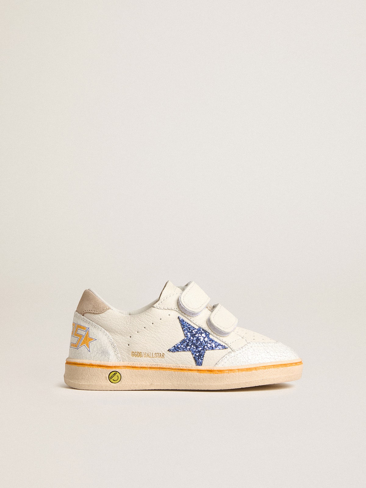 Young Ball Star with blue glitter star and beige suede heel tab - Golden Goose Kids