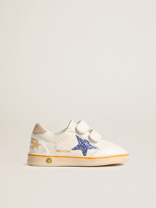 Young Ball Star with blue glitter star and beige suede heel tab - Golden Goose Kids