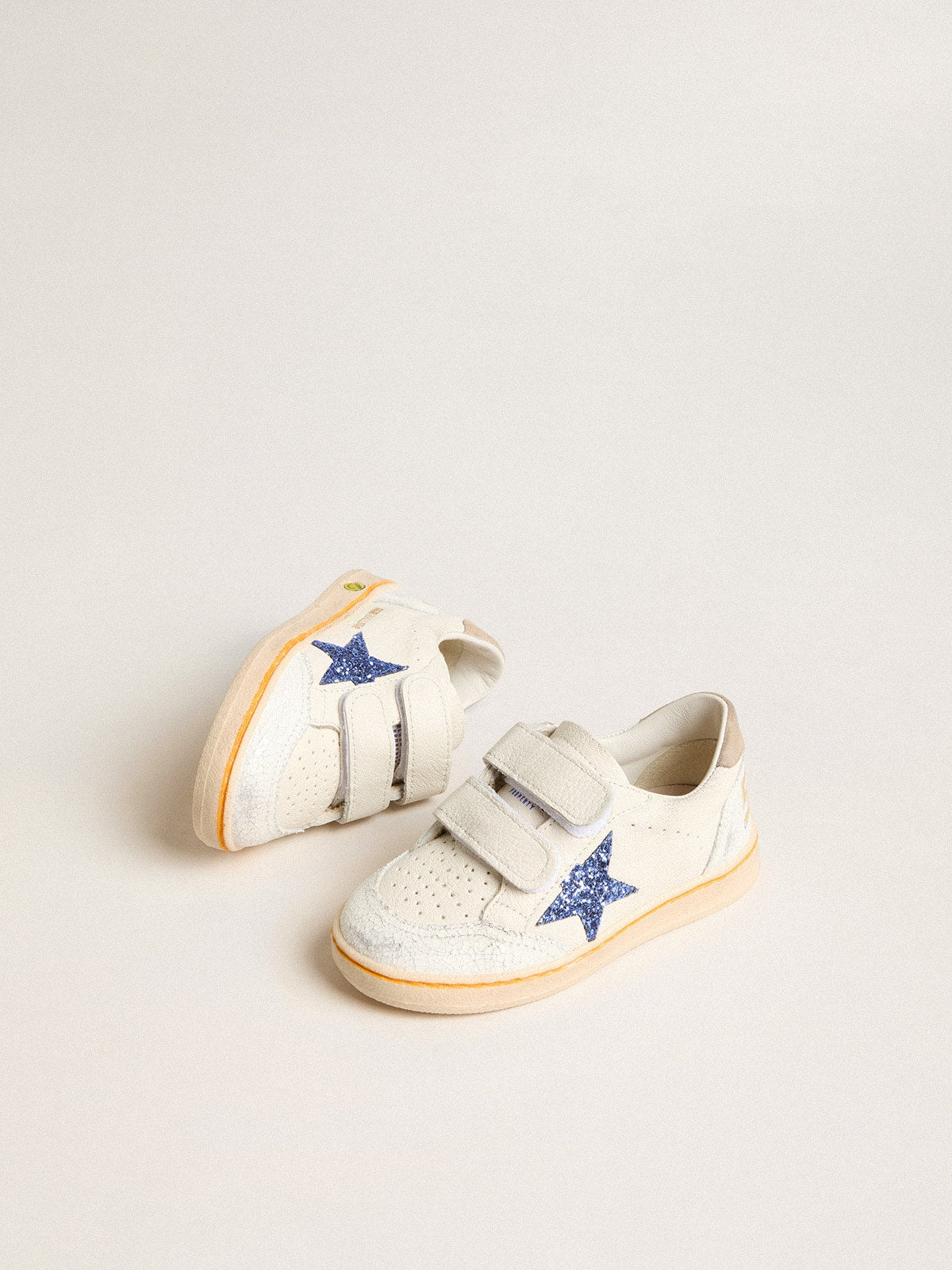 Young Ball Star with blue glitter star and beige suede heel tab - Golden Goose Kids