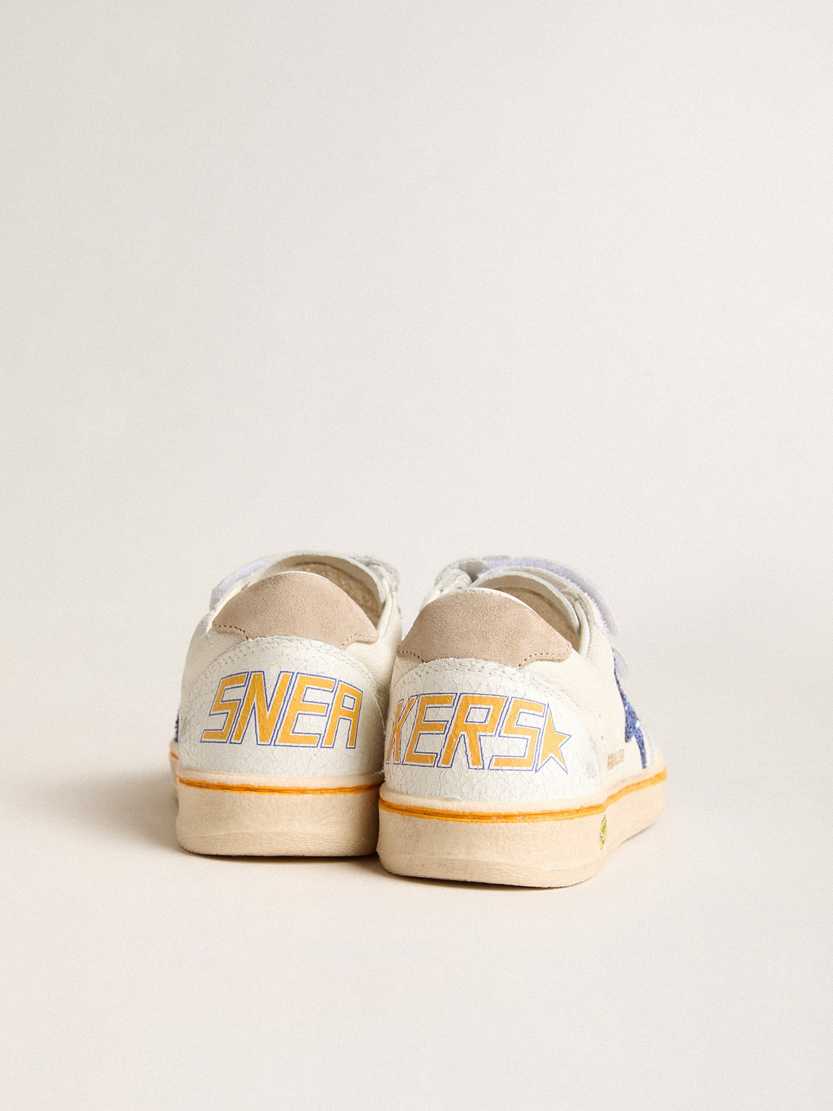 Young Ball Star with blue glitter star and beige suede heel tab - Golden Goose Kids