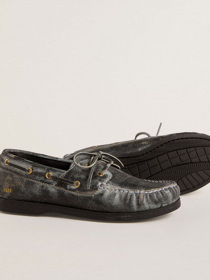 Young Cruise loafer in black distressed leather - Golden Goose Kids