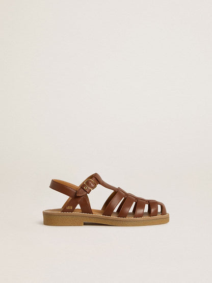 Maxime Junior sandals in brown leather - Golden Goose Kids