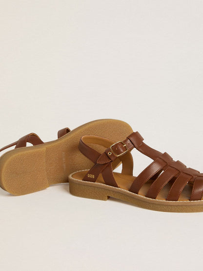 Maxime Junior sandals in brown leather - Golden Goose Kids