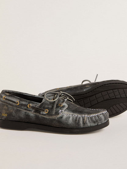 Cruise Teen loafer in distressed-effect black leather - Golden Goose Kids