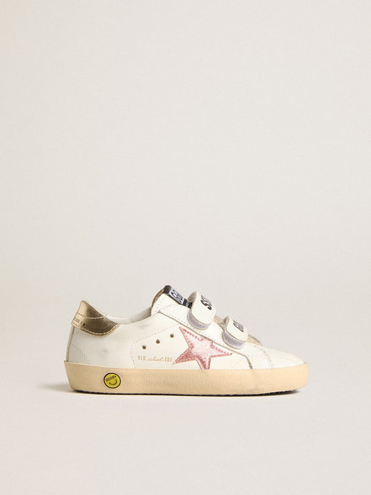Young Old School in leather with metallic peach leather star - Golden Goose Kids