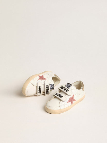 Young Old School in leather with metallic peach leather star - Golden Goose Kids