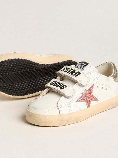 Young Old School in leather with metallic peach leather star - Golden Goose Kids