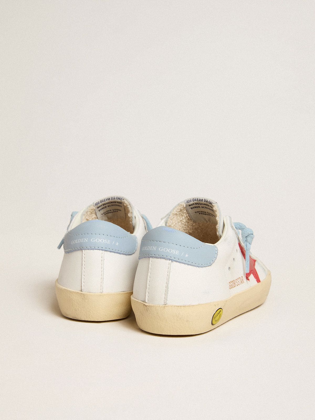 Super-Star Young in white leather with red star and light blue heel tab - Golden Goose Kids