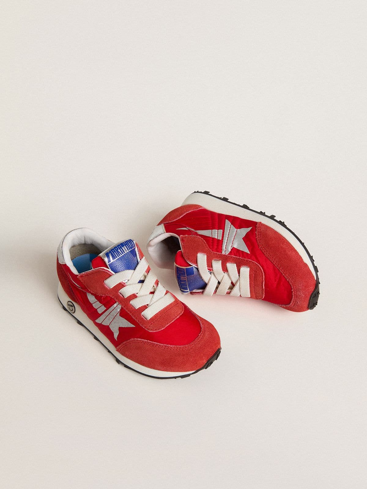 Young Marathon in red nylon with printed star and leather heel tab - Golden Goose Kids
